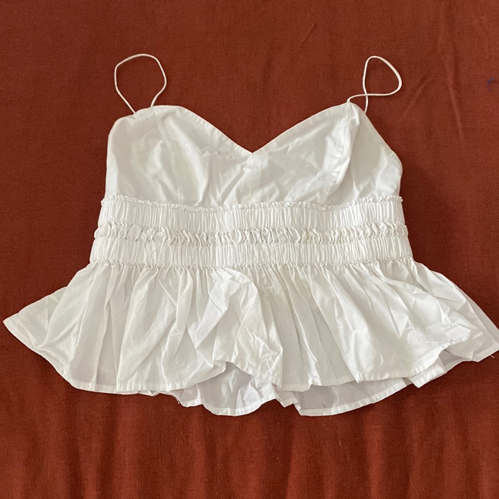 Express white crop ruffle tank size large